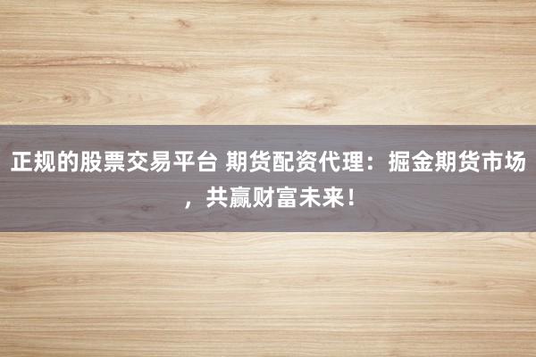 正规的股票交易平台 期货配资代理：掘金期货市场，共赢财富未来！