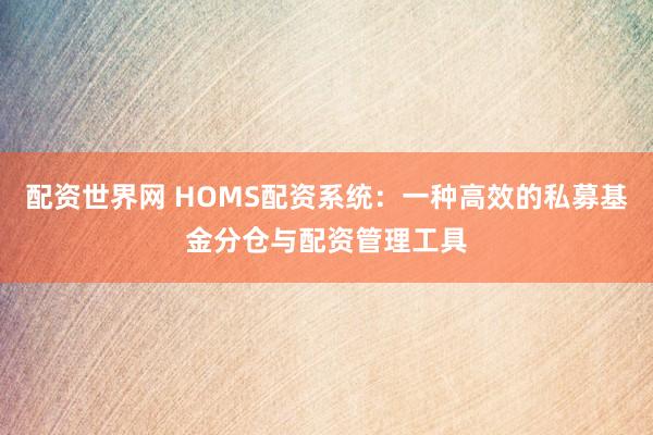 配资世界网 HOMS配资系统：一种高效的私募基金分仓与配资管理工具