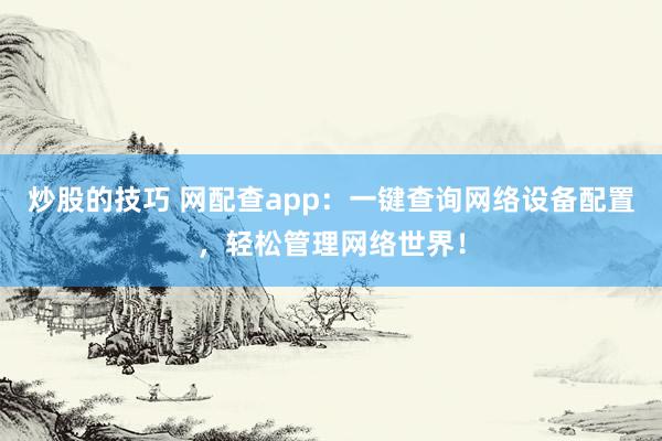 炒股的技巧 网配查app：一键查询网络设备配置，轻松管理网络世界！