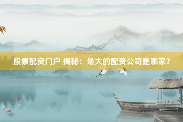 股票配资门户 揭秘：最大的配资公司是哪家？