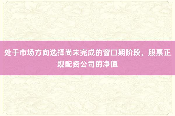 处于市场方向选择尚未完成的窗口期阶段，股票正规配资公司的净值