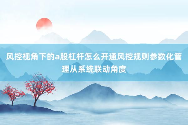 风控视角下的a股杠杆怎么开通风控规则参数化管理从系统联动角度